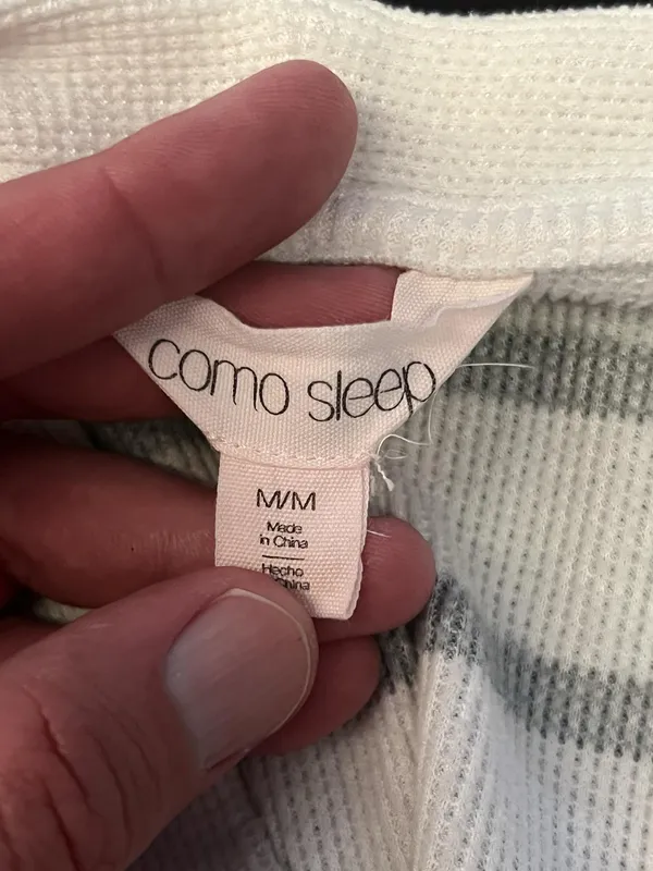 Como Sleep Pajama Set Womens Medium White Gray Stripe Knit Top Pants Lounge - Image 6
