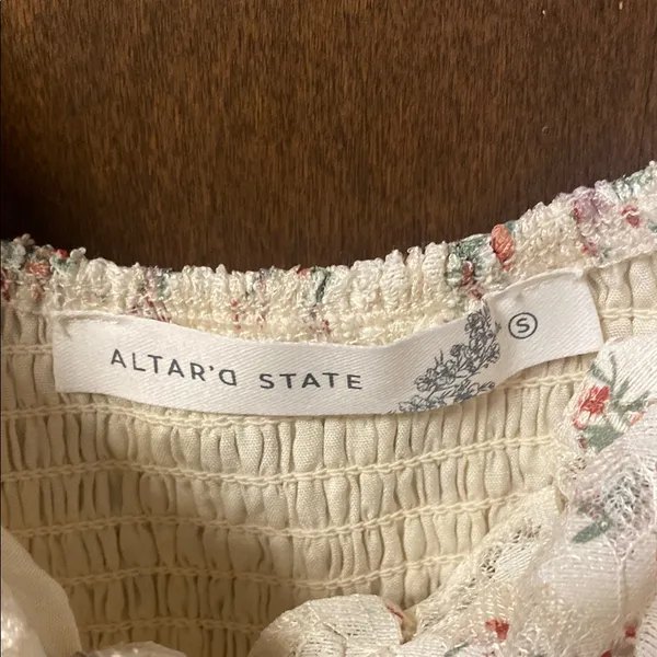 Altar'd State Cream and Pink Floral Puff Sleeve Blouse - Image 2