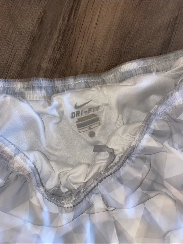 Nike White and Light Gray Dri-FIT Athletic Shorts - Image 2