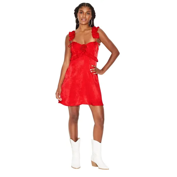 NWT Wild Fable Womens Rosette Mini Babydoll Holiday Dress 91907817 Red 2XS - Image 2