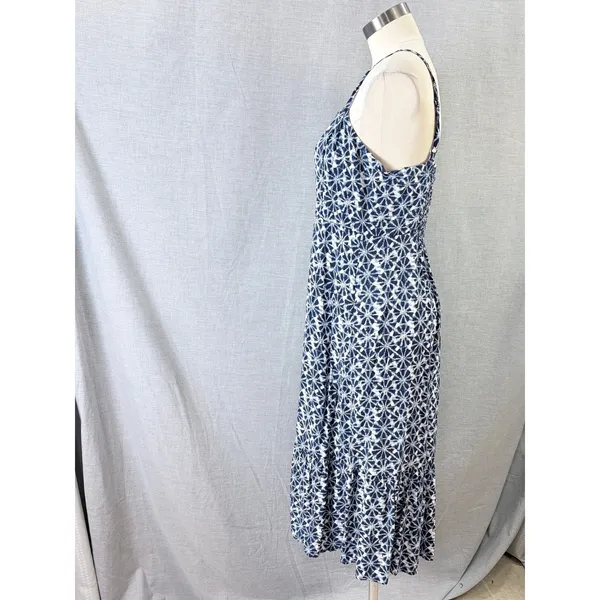 GAP Navy‎ Blue Geometric Print Smocked Waist Tiered Maxi Dress Size 14 - Image 5