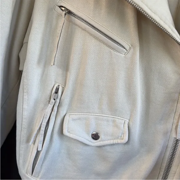 EUC Free People Rebel Moto Jacket Vanilla Cream Size Large Retail $198.00 - Image 8