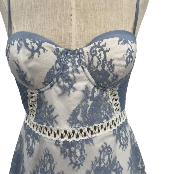 NBD Timantha Lace Bustier Mini Dress‎ Crochet Trim White Blue Size Small - Image 5