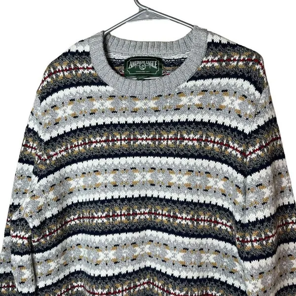 American Eagle Mens Super Soft Fair isle Crew Neck Sweater Large Tall - Image 2