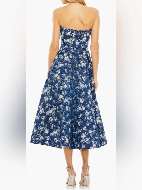 NEW MAC DUGGAL floral strapless brocade midi dress blue multi sz 8 - Image 2