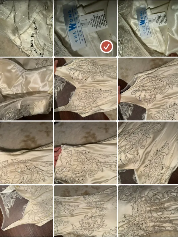 VTG Sue Wong Nocturne Silk Beaded Mermaid Wedding Dress Ivory Gown Sequin formal - Image 14