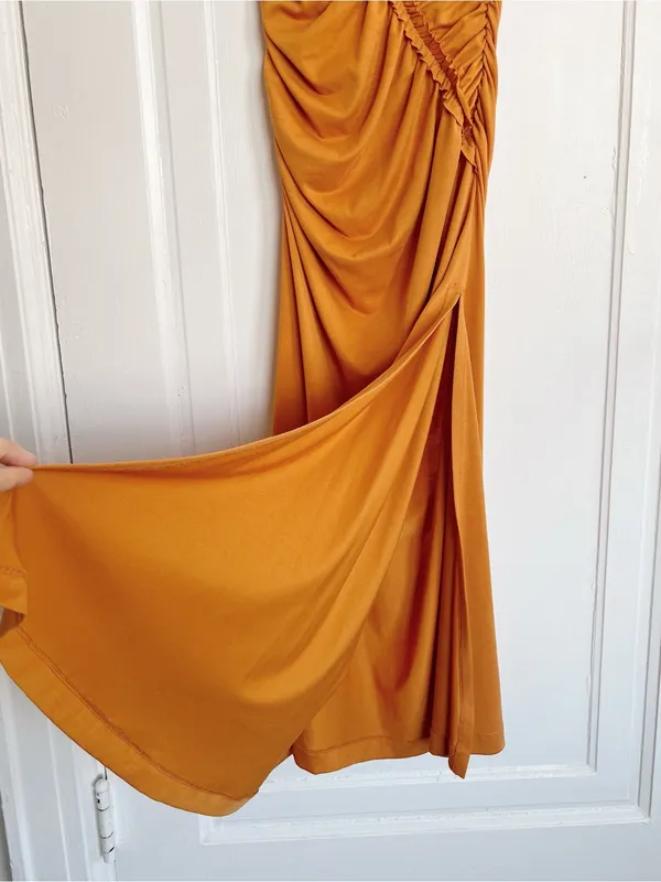 Anthropologie • The Gabbie Strapless Ruched Tube Dress jersey knit Mango orange - Image 8