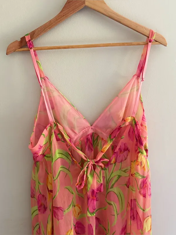 Betsey Johnson Intimates Vintage Peach Sheer Tulip Print Babydoll Lingerie Large - Image 7