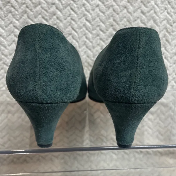 Vintage Perry‎ Ellis Womens 6.5 Classic Teal Suede Kitten Heel Preppy Loafers - Image 5