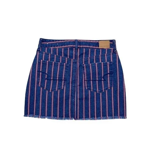 American Eagle Blue and Red Striped High Rise Mini Denim Jean‎ Skirt Size 6 - Image 3
