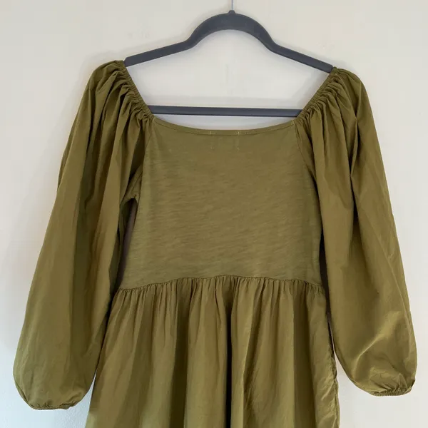 Heddie Puff Sleeve Babydoll Cotton Poplin Mini Dress Lichen Green - Image 7