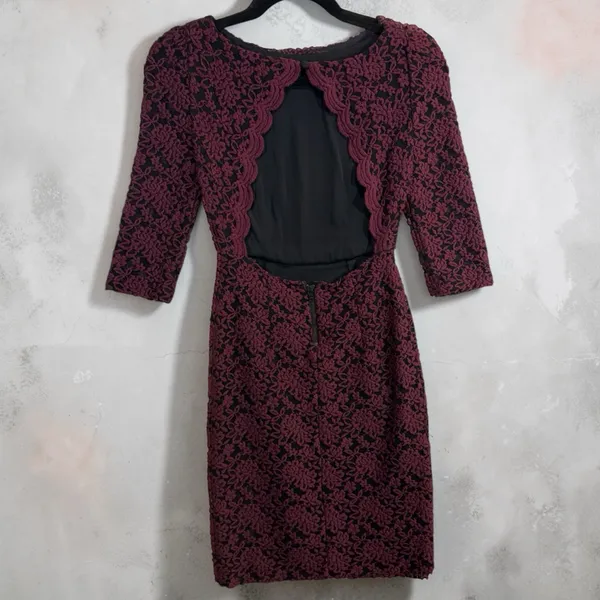 Alice + Olivia 2 Burgundy Lace Cutout Bodycon Cocktail Mini Dress Date‎ Night - Image 2