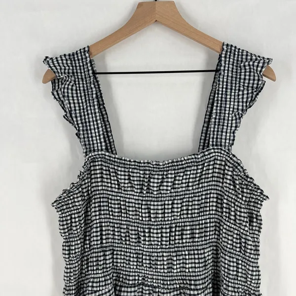 Old Navy Poplin Maxi Dress Womens 2XL Navy White Check‎ Stretch Square Neck - Image 2