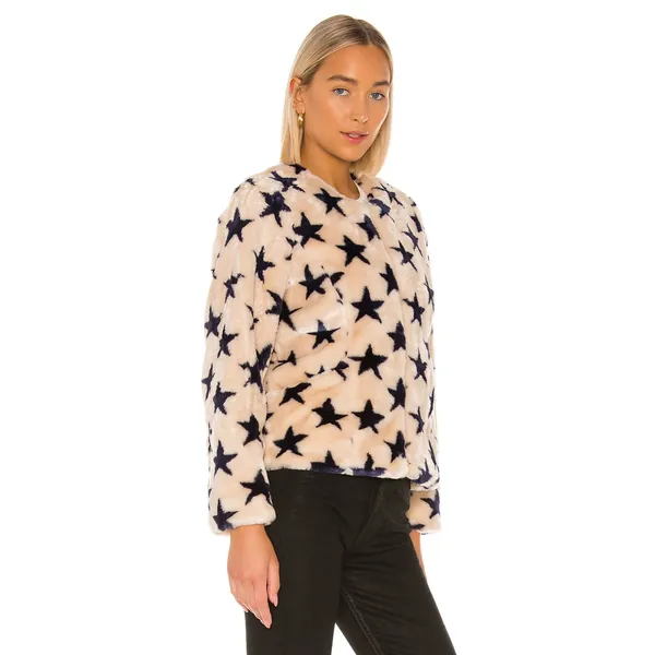 Chaser Faux Fur Star Collarless Jacket Medium - Image 4