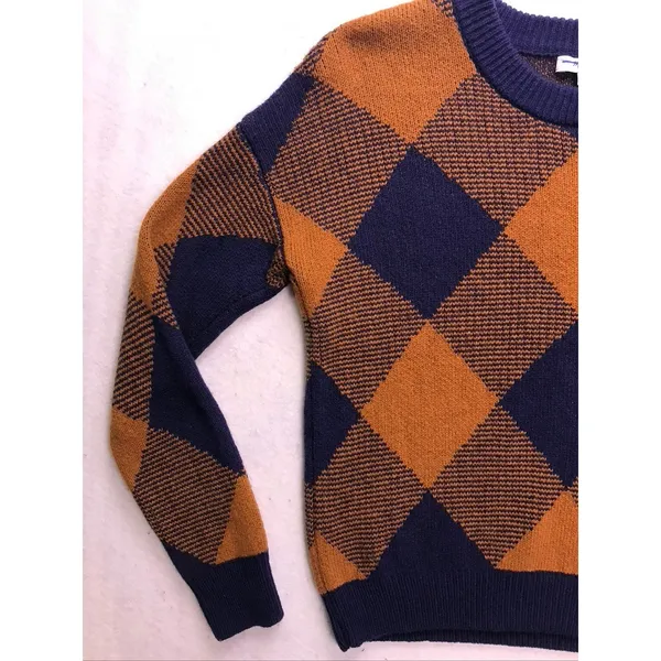 Madewell Sweater Womens Small Blue Brown Excellent Argyle Crewneck Knit Pullover - Image 4