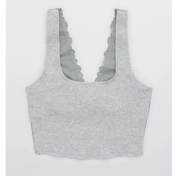Aerie Lace Waffle Longline Bralette Medium Heather Gray Size Medium - Image 3