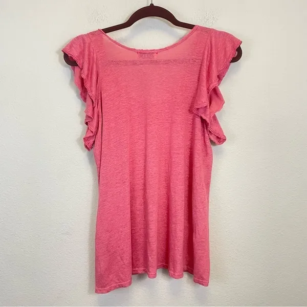 Stark x‎ Pink Linen Flutter Sleeves Scoop Neck Relaxed Fit Top Size XS - Image 5