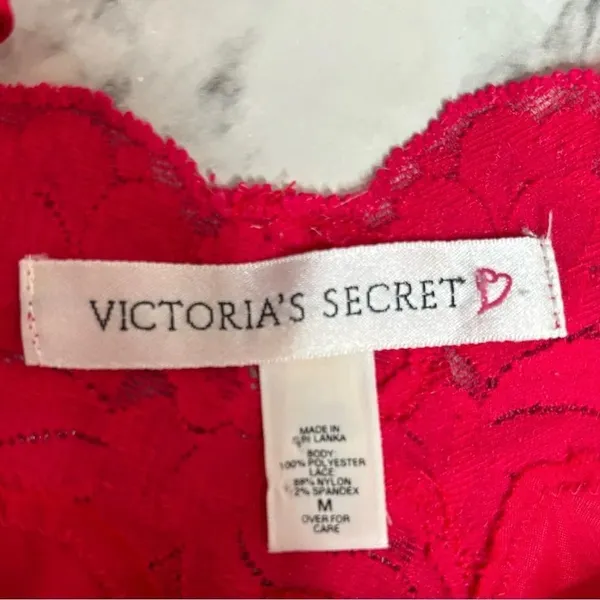 Vintage Victoria’s Secret Y2k Silky Slit Red Maxi Slip Dress Rosette Lace Medium - Image 2