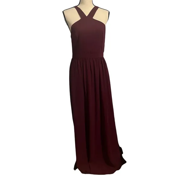 LuLus Wmns Magenta Flowy Maxi Lined Halter Air of Romance Dress Sz L Bridesmaid - Image 3