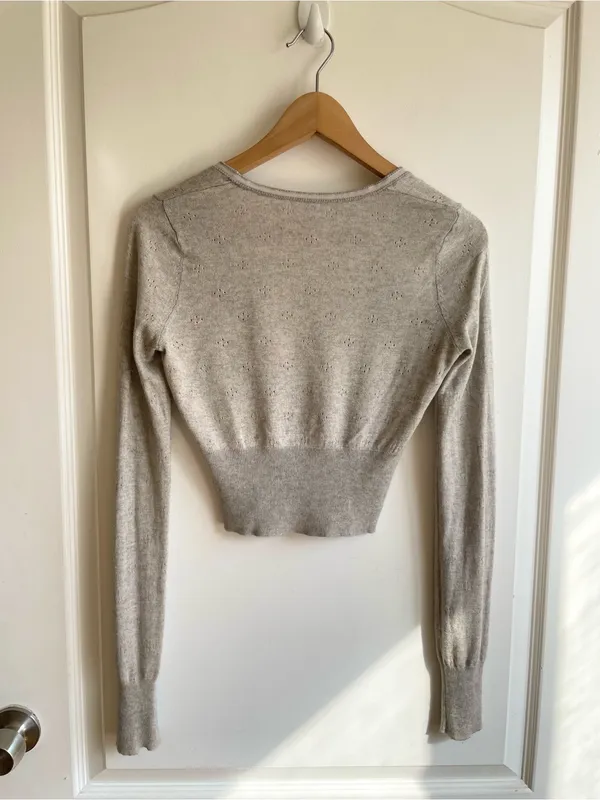 VTG Y2K Abercrombie Fitch Silk Blend Pointelle Cardigan Gray Sz M Bella Swan - Image 2