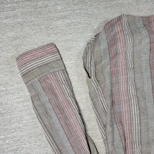 Free People High Tide Shirt XS Tan Pink Womens Striped Oversized Button Up Boho - Image 4