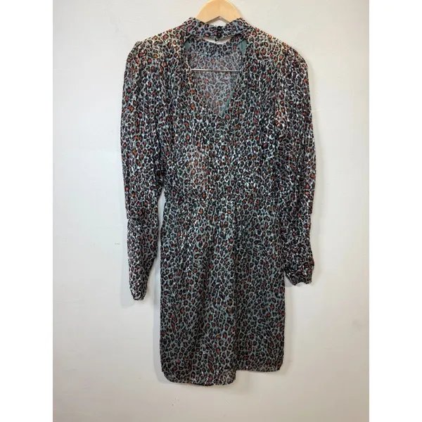 Scotch & Soda Leopard Print Mini Dress Women 34 Multicolor Mock Neck Sheer Party - Image 4
