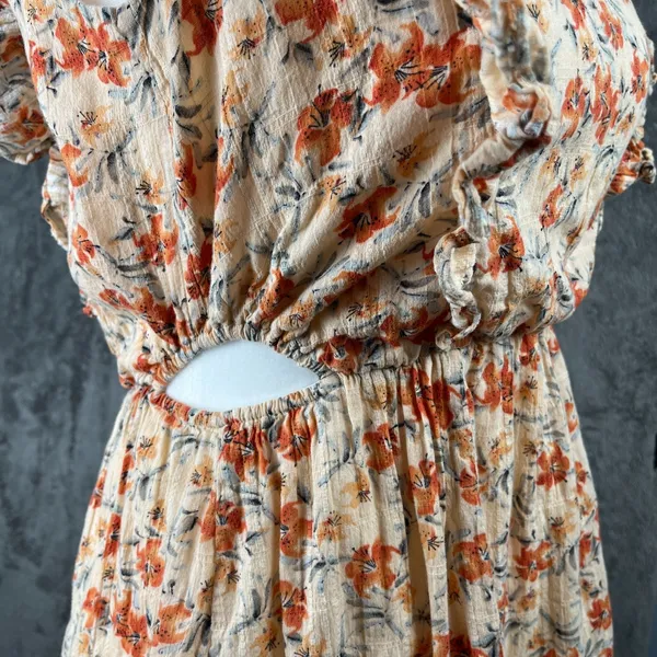 MINKPINK Zahari Summer Dress Women’s S Orange Mini Ruffle Floral Bohemian Beach - Image 6