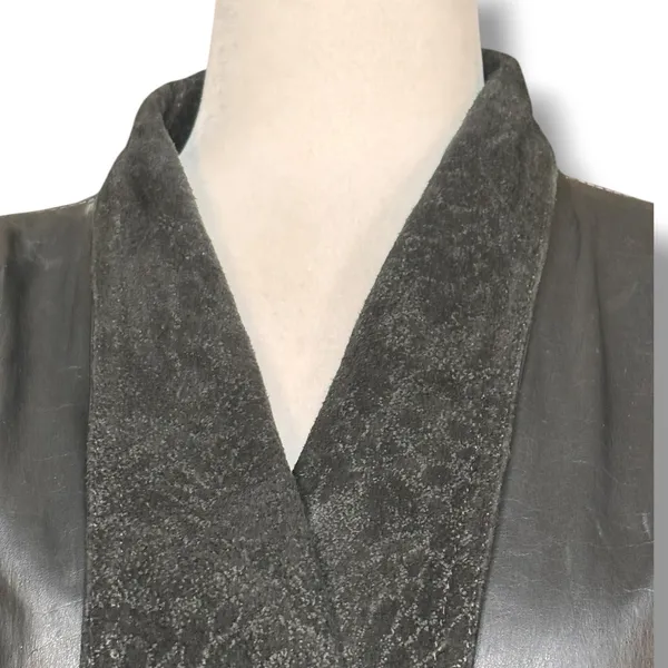 Vintage 80s Black Leather Jacket Suede Embossed Oversized Batwing Belted Moto - Image 2
