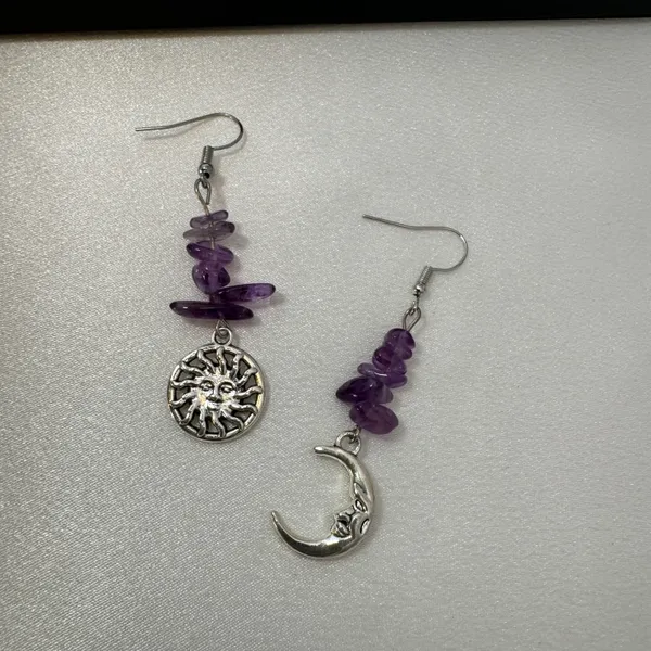 Asymmetry Moon Sun Dangle Drop Earrings for Women - Image 2