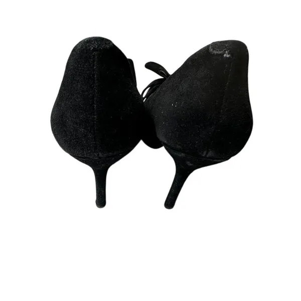 Betsey Johnson‎ Black Suede Bow Pointed Toe Kitten Heel Pumps Classic Shoes - Image 4