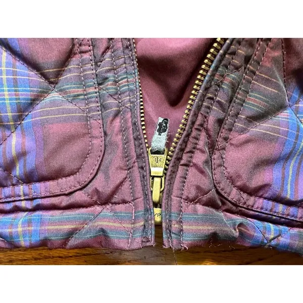 Lauren Ralph Lauren Plaid Puffer‎ Vest Purple Size Medium Zip Flaws See Photo - Image 4