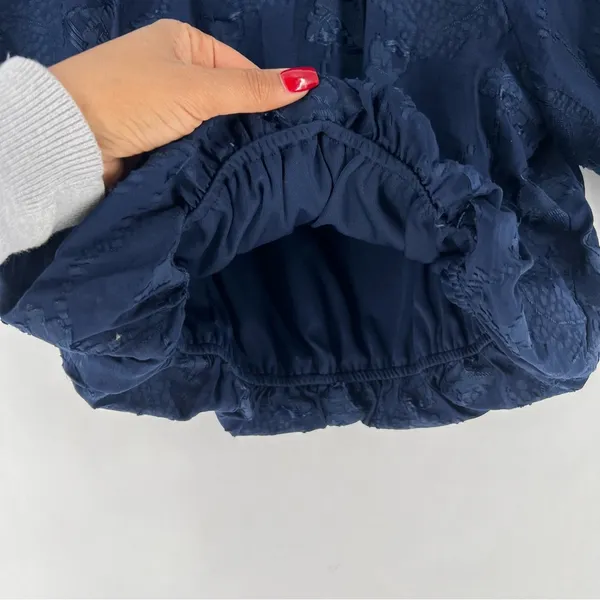 Ophelia Roe Navy Textured Floral Paisley Puff Sleeve Cropped Blouson Top‎ - Image 5