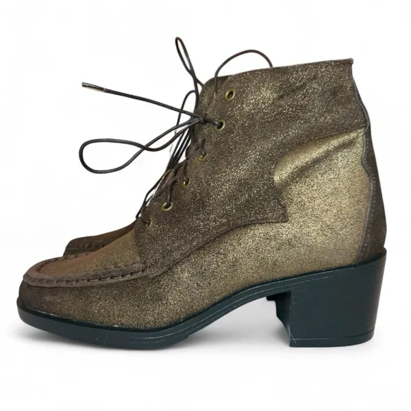 Scruples Lace Up Ankle Boot Moc-toe Metallic Distressed Bronze Gold Western Sz 8 - Image 2