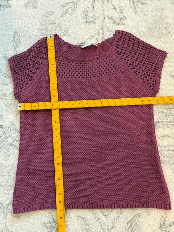 LOFT Berry Mauve Open Knit Short Sleeve Sweater Top Size L - Image 8