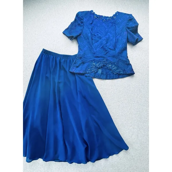 Vintage Nah Nah Collection Beaded Jacket Dress Womens 8 Navy Blue Pleated Lined - Image 3