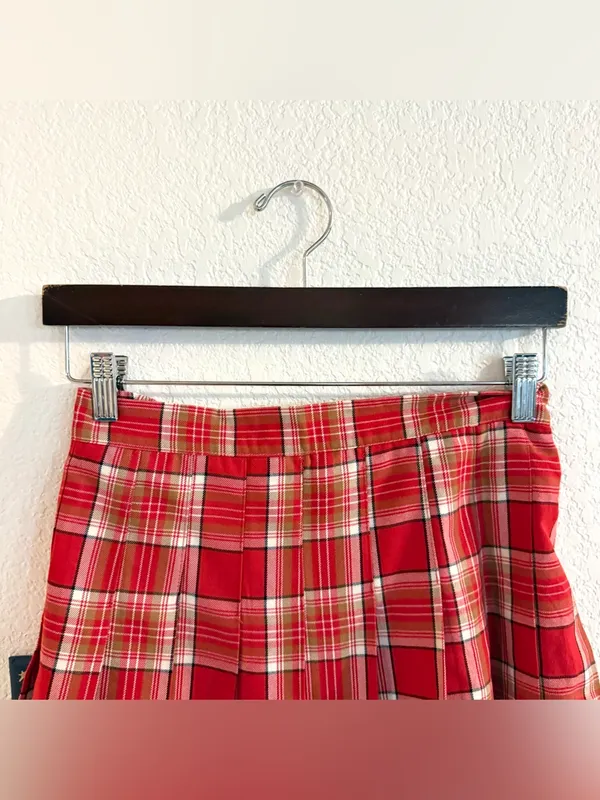 NWT Aerie Womens Skirt Red Plaid Pleated Mini Academia Uniform Size Medium - Image 4