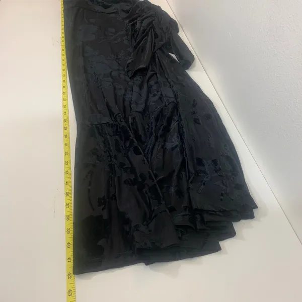 Zapelle Women's L/XL Black Sheer Burnout Velvet Floral Midi Dress Ruched Sleeves - Image 7