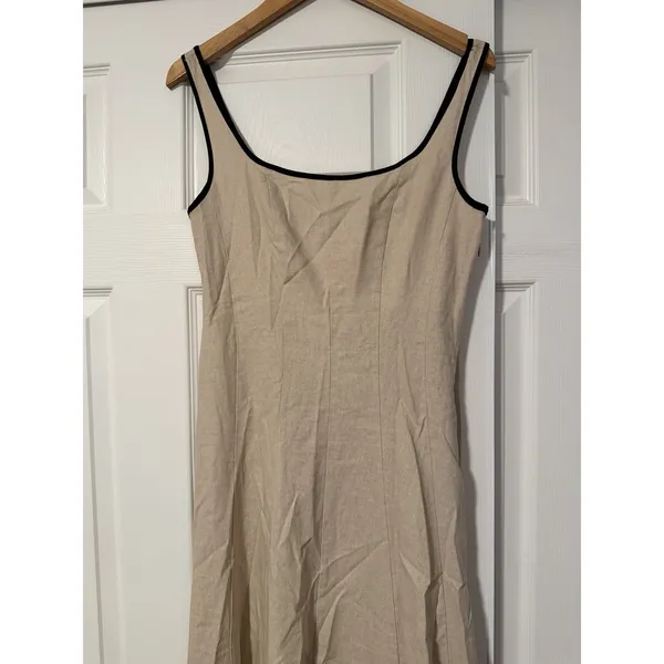 Zara Beige Black Trim Tank Maxi Dress Resort Beach Linen Capsule European - Image 3