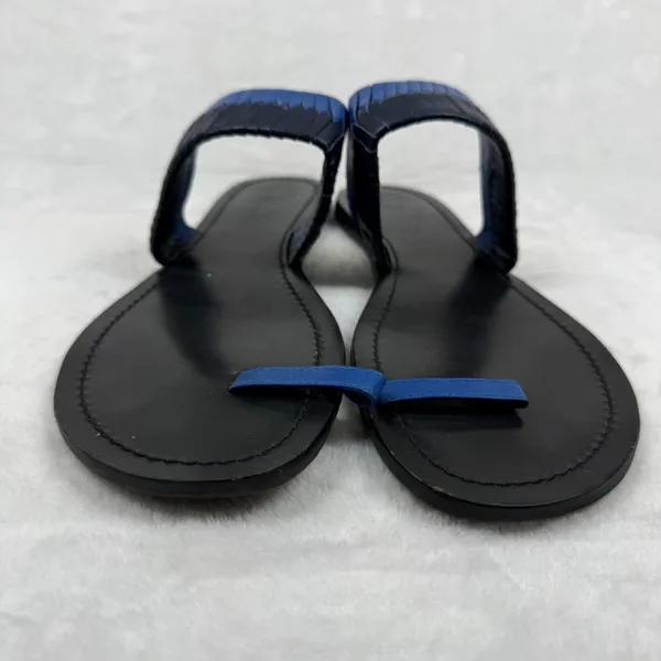 Tory Burch Blue Woven Leather‎ Toe Ring Slide Flat Sandals Womens 8.5 Estimated - Image 3