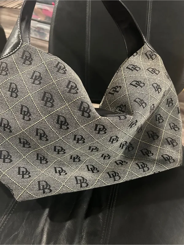 Dooney & Bourke Black and Gray Monogram Hobo with Gold Hardware - Image 6