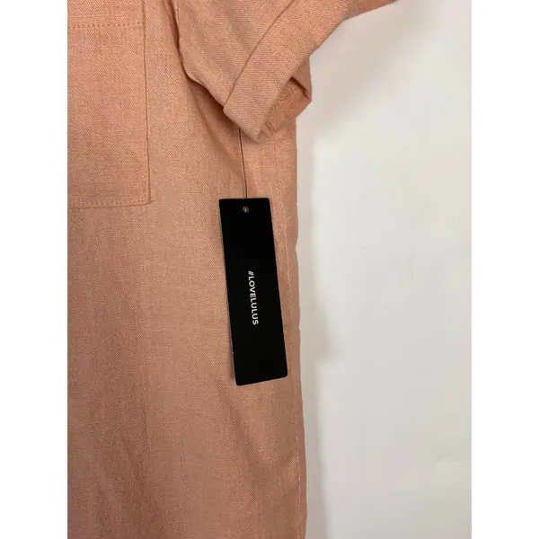 Lulus Dress M NWT Blush Pink Linen Blend Lace Up Shift Midi Pockets Resort - Image 11
