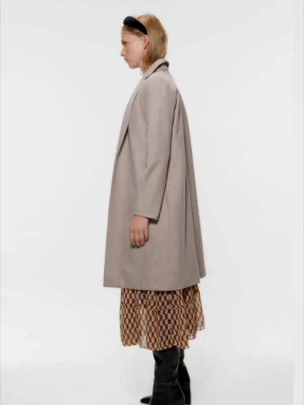 Zara Classic Grey Long Coat for Women Size L - Image 4