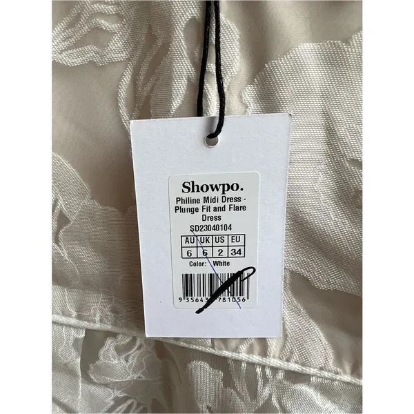 Showpo NWT Philine Midi Jacquard Plunge Dress Off White Size 2 - Image 7