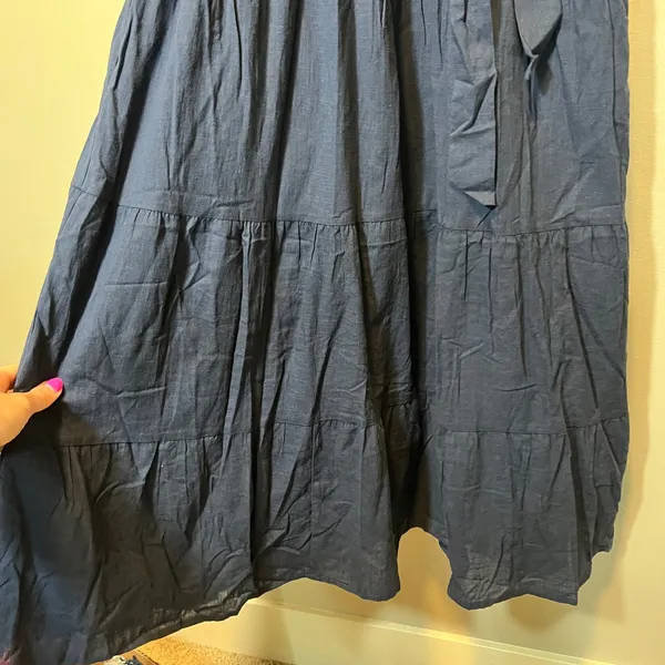 Baltic Born‎ Camille Maxi Dress Navy Blue Cotton Puff Sleeve Tiered Small NWT - Image 6