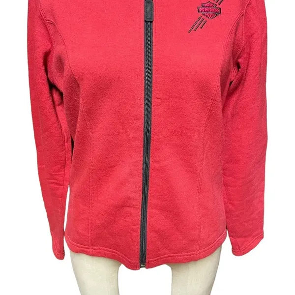 Harley Davidson Logo Embroidered Zip-Up Sweatshirt Jacket Red Black Size‎ Small - Image 3