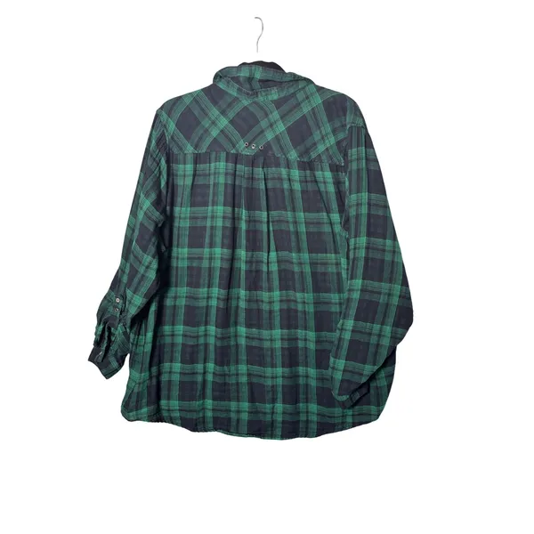 Westbound Woman Shirt 3X Green Plaid Roll Tab Sleeve Cotton Cabin Lumberjack - Image 2