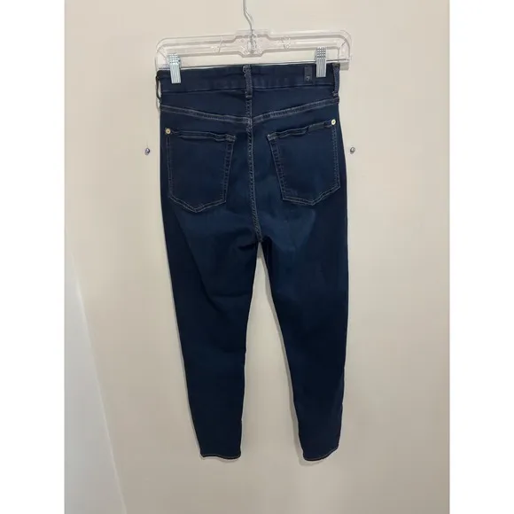 7 For All Mankind High Waist Skinny Jeans Dark Indigo Blue Size 28 Stretch Denim - Image 8