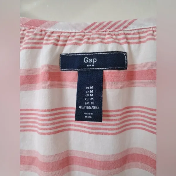 Gap Pink & White Striped Peasant Blouse Women’s Size M 3/4‎ Sleeve - Image 9