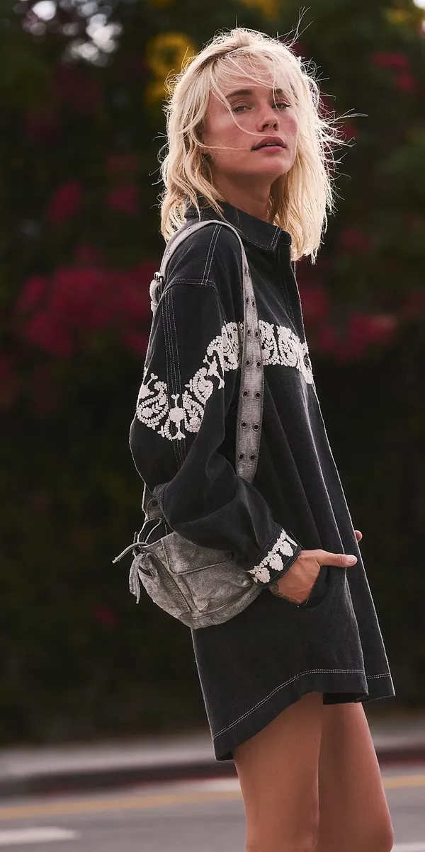 Free People Mini Denim Dress Black - Image 7