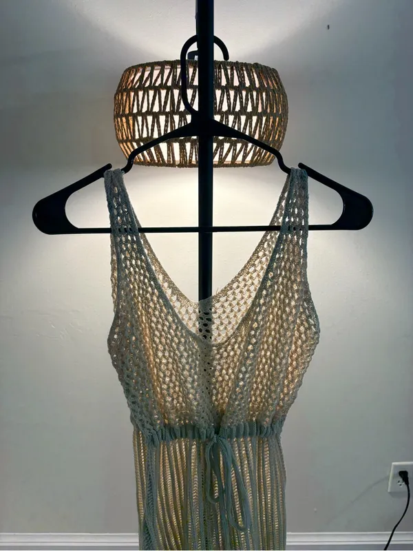 Boho Crochet Swim Cover-Up Dress in Beige - Image 2